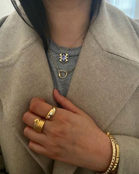 Métier on Instagram: "Moody Tuesday. Sara is wearing a Harwell Godfrey lapis & tanzanite evil eye necklace and diamond bangle bracelets, Marla Aaron drop lock & pulley chain and antique rings. Online or instore. Styled, modeled & shot by @saraheartsjewels. #modern #antique #together #harwellgodfrey #marlaaaronjewelry #MetierSF" Harwell Godfrey, Necklace Stacks, Marla Aaron, Diamond Bangles Bracelet, Brand Photography, Diamond Bangle, Evil Eye Necklace, Eye Necklace, Photography Branding