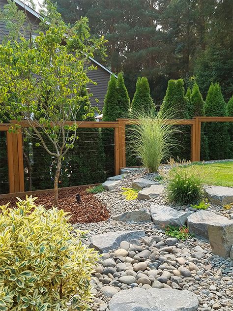 Dog Friendly, Dog Approved - Harmony Design Northwest Fall Landscaping Front Yard, Backyard Dog Area, Natural Stone Retaining Wall, Modern Yard, Dog Friendly Garden, Dog Friendly Backyard, Rock Yard, Mailbox Garden, Fall Landscaping