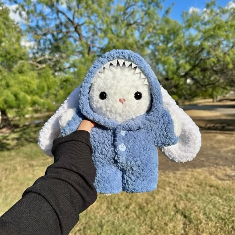 bunny in shark onesie 🦈🩶 pattern by me ☁️ plushie available on my etsy 🫧 #crochet #amigurumi #crochetbunny #crochetshark #crochetplushie #handmadeplush #amigurumibunny Shark Onesie, Onesie Pattern, Crochet Pattern Beginner, Crochet Pattern Bunny, Crochet Shark, Shark Costumes, Bunny Crochet Pattern, Crochet Brooch, Diy Yarn Crafts