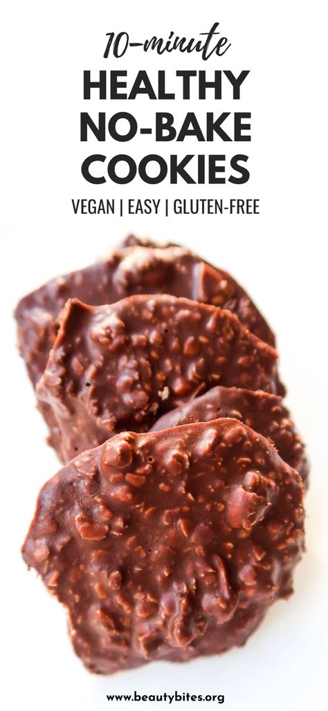 Healthy No-Bake Chocolate Cookies - Beauty Bites Petit Dej Healthy, Healthy No Bake Cookies, Healthy Chocolate Cookies, Clean Eating Dessert Recipes, Healthy Chocolate Desserts, Clean Dessert, Healthy Sweet Snacks, Clean Eating Desserts, Cookies Vegan