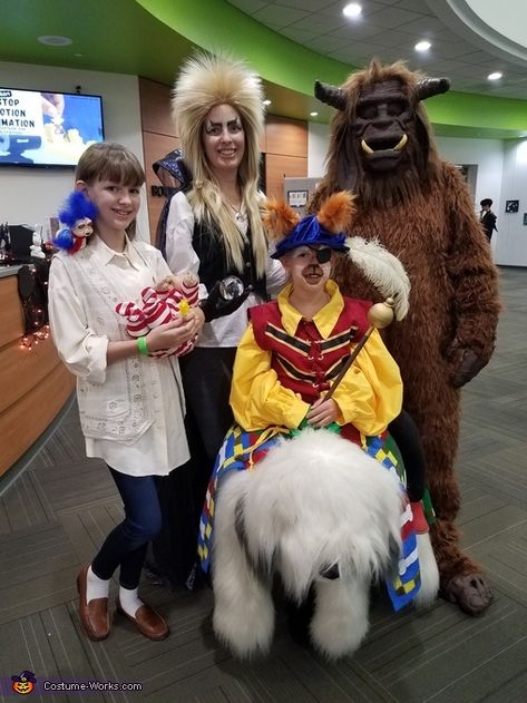 Family Labyrinth Costume, Hoggle Labyrinth Costume, Labyrinth Family Costume, Labyrinth Costume Ideas, Labrynth Halloween Costumes, Labyrinth Halloween Costume, 80s Character Costume, Labrynth Costumes, Labyrinth Costumes