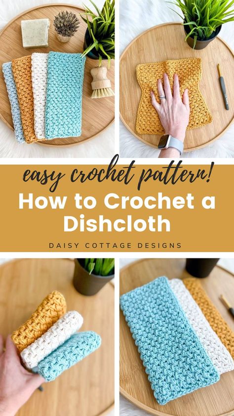 Crochet Dishcloth Patterns, Daisy Cottage Designs, Crochet Washcloth Free Pattern, Crochet Washcloth Free, Crochet Dish Cloth Free Pattern, Daisy Cottage, Dishcloth Crochet, Crochet Washcloth Pattern, Quick Crochet Projects