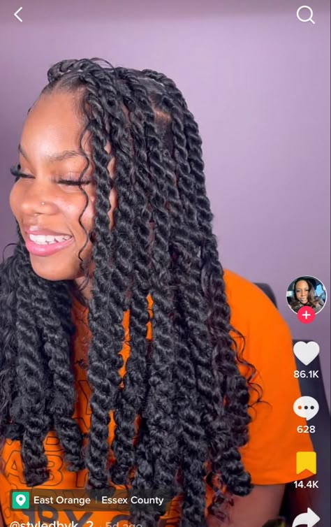 Mid Length Twists Braids, Passion Twist In A Bun, Bohemian Cuban Twist, Boho Marley Twists Black Women, Jumbo Island Twist, Jumbo Boho Twists, Large Marley Twists, Boho Marley Twists, Boho Twists Black Women