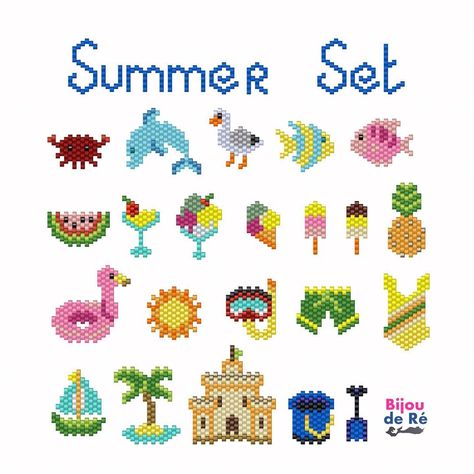 Seed Bead Crafts, Brick Stitch Pattern, Brick Stitch Earrings, Bead Charms Diy, Bead Stitching, Beaded Animals, Summer Set, Miyuki Beads, Pony Beads