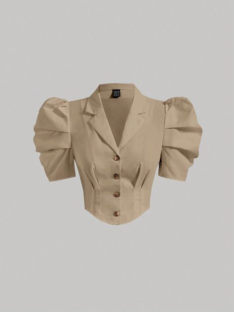 Blazer With Puff Sleeves, Ribbed Clothes, Women Blouses Fashion Classy, Blazer Styling, Puff Sleeve Blazer, Collar Model, Shirt Collar Styles, Puff Sleeve Shirt, Fashion Top Outfits