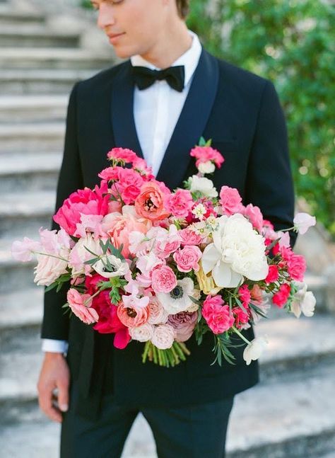 Different Shades Of Pink Wedding Flowers, Hot Pink Wedding Bouquet, Hot Pink Wedding Flowers, Hot Pink Bouquet, Pink Wedding Decor, Bright Pink Wedding, Elegant Wedding Bouquets, Magenta Wedding, Pink Flower Bouquet