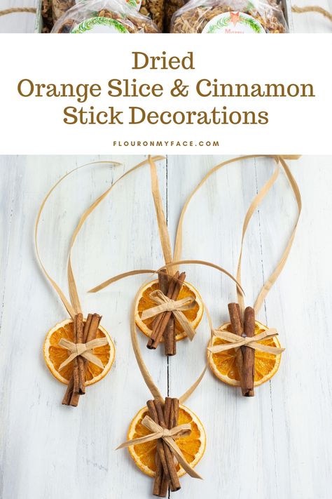 Dried Orange Slices and Cinnamon Stick Decorations Dehydrate Orange Slices, Cinnamon Sticks Decor, Dehydrated Orange Slices, Stick Decorations, Cinnamon Sticks Ornaments, Holiday Bags, Orange And Cinnamon, Deco Fruit, Orange Ornaments