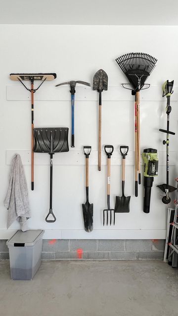 Marta Locklear | DIY + Gardening on Instagram: "Had my youngest help me with a quick garage project that made a HUGE improvement. Using scraps and a few @_husky_tools_ hooks I found at @homedepot we cleared a lot of floor space and organized all the yard tools! #garageorganization #organization #garage #homedepot #howyouhome" Garage Organization Yard Tools, Organization Garage, Garage Hooks, Diy Hooks, Tool Hooks, Shed Organization, Garage Storage Solutions, Yard Tools, Diy Gardening