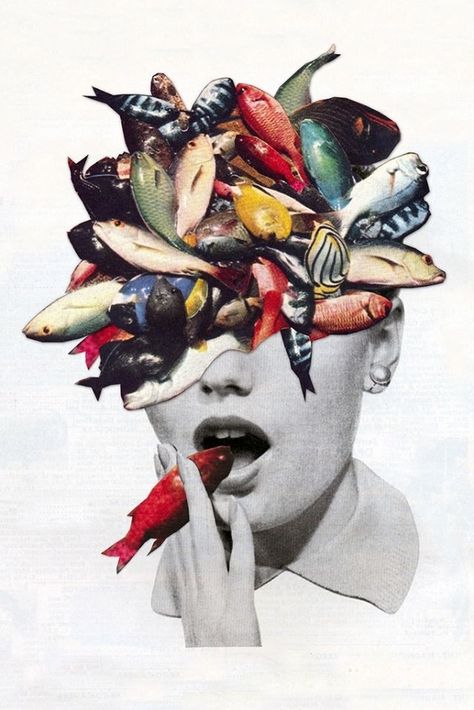 fish Collage Kunst, Junji Ito, Arte Inspo, Art Pop, Arte Pop, Art Plastique, Photo Collage, Collage Art, Flower Power