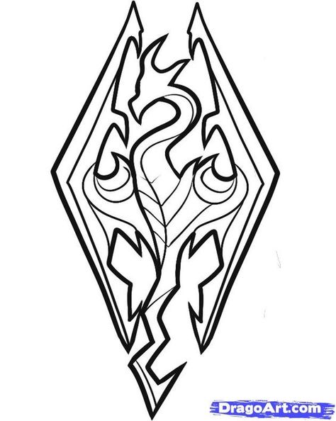 Skyrim Logo Drawing Sketch Coloring Page Draw So Cute Videos, Skyrim Birthday, Skyrim Drawing, Dragon Skyrim, Skyrim Logo, Skyrim Tattoo, Skyrim Art, Gamer Tattoos, Draw Logo