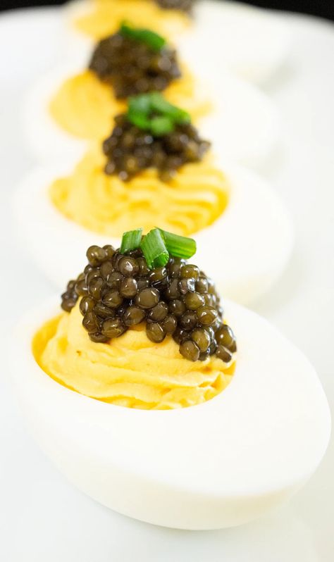 Deviled Eggs With Caviar, Creamy Deviled Eggs, Pickled Quail Eggs, Party Finger Food, Devilled Eggs Recipe Best, Unique Appetizers, New Year's Eve Appetizers, New Years Eve Food, Deviled Eggs Recipe