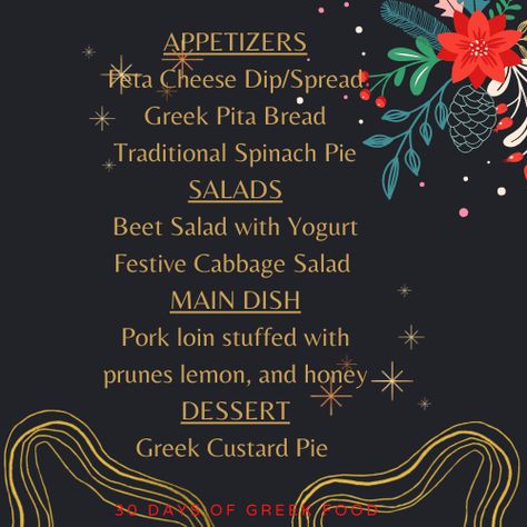 GREEK CHRISTMAS DINNER TIME PLAN AND SHOPPING LIST - 30 days of Greek food