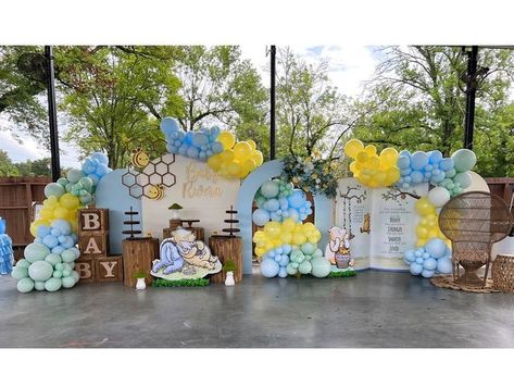 Pooh Birthday Decorations, Winnie The Pooh Backdrop, Winnie The Pooh Decor, Pooh Birthday, Baby Shower Theme Decorations, Winnie The Pooh Birthday, Baby Shawer, Baby Shower Backdrop, August 25