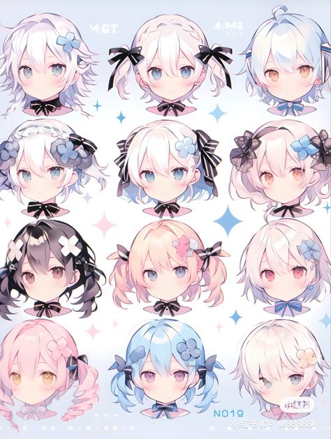 Vtuber Design Sheet, Vtuber Hairstyles, Vtuber Hair Ideas, Pastel Galaxy, Drawing Hair Tutorial, Simple Cartoon, Cute Kawaii Drawings, Chibi Drawings, Anime Hair