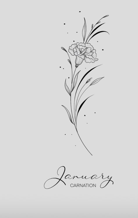 Tattoo Ideas Flower Birth Month January, January And May Flower Tattoo, January Flower Drawing, January Birth Tattoo Ideas, Tattoos For January Birthday, Jan Flower Tattoo, Cross With Carnations Tattoo, January Flowers Tattoo, January And March Flower Tattoo