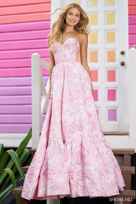 Sherri Hill Ballgown, Floral Ballgown, Formal Prom Dresses Long, Princess Sleeves, Ball Gown Skirt, Corset Bodice, Sherri Hill, Formal Dresses Prom, Evening Dresses Prom