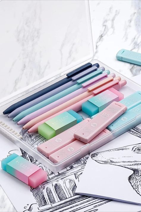 Beautifule & Cute Pastel Mechanical Pencil Set, 6PCS Pastel Mechanical Pencils 0.5mm & 0.7mm with 360PCS HB Pencil Leads, 3PCS Erasers and 9PCS Eraser Refills, Aesthetic Mechanical Pencils for Girls Writing!! Mechanical Pencils Aesthetic, Pastel Mechanical Pencils, Unicorn Piggy Bank, Birthday Return Gifts, Hb Pencil, Writing Essentials, Cool School Supplies, Return Gifts, Back To School Essentials