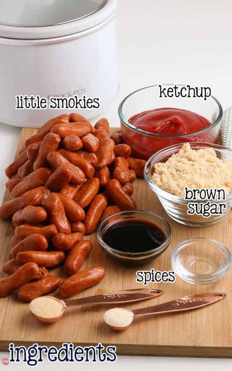 Mini Weenie Recipes, Mini Cocktail Sausages, Mini Smoked Sausage Recipes Lil Smokies, Small Hotdogs In Crockpot, Cocktail Hot Dogs Crock Pot, Little Bbq Smokies Crock Pot, Barbeque Weenies Crockpot, Slow Cooker Mini Weenies, Barbecue Lil Smokies Crock Pot