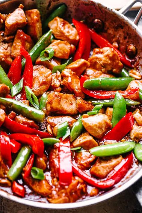 This Kung Pao Chicken recipe is so much better than take out! The sauce is spicy and sweet, with tender chicken that's crispy on the outside. This chicken dinner idea is so good your family won’t believe you made it at home! Better Than Take Out, Easy Kung Pao Chicken Recipe, Kung Pao Chicken Recipe Easy, Prepped Meals, Kung Pao Chicken Recipe, Homemade Chinese Food, Cocoa Cake, Chicken Meals, Asian Foods