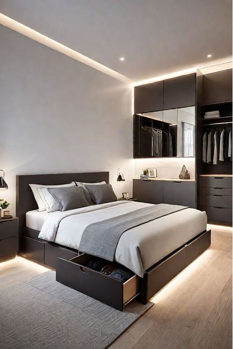 Luxury Bedroom With Sitting Area, Decluttered Bedroom, Modern Sleeping Room, Small Room Inspo Minimalist, Modern Day Bedroom, Small Modern Bedroom, Male Bedroom Ideas, Bedroom Ideas Modern, Mansion Bedroom