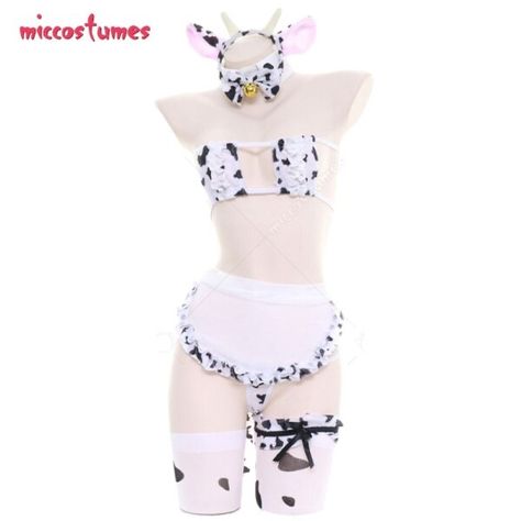 € 26,07 | Woman Sexy Japanese Style Cow Black and White Bikini Maid Apron Homewear Pajama Sleepwear Costume Outfit Headdress Stockings Cow Lingerie, Cow Outfits, Maid Lingerie, Cow Costume, Kawaii Shirts, Lingerie Costume, Size Difference, Pretty Lingerie, Outfits Winter