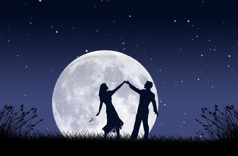 Image Source The crescent moon tonight Shall we dance? Under starry night skies, under twin rainbows In the fire and snow, in the four seasons And I shall always thank you for all dances we have Th... Couple Painting, Dancing In The Moonlight, Shall We Dance, Under The Moon, Starry Night Sky, Beautiful Moon, Dance Art, Love Is Free, Anime Couples Drawings