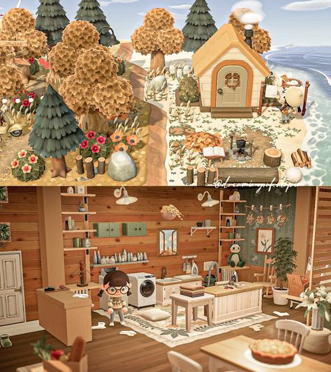 Animal crossing laudry day interior exterior autumn happy home paradise Acnh Fall House, Acnh Autumn House, Acnh Fall Home Exterior, Acnh Fall Home Interior, Acnh Hhp Exterior, Autumn Citycore Acnh, Animal Crossing Happy Home Paradise, Happy Home Paradise, Happy Home Designer