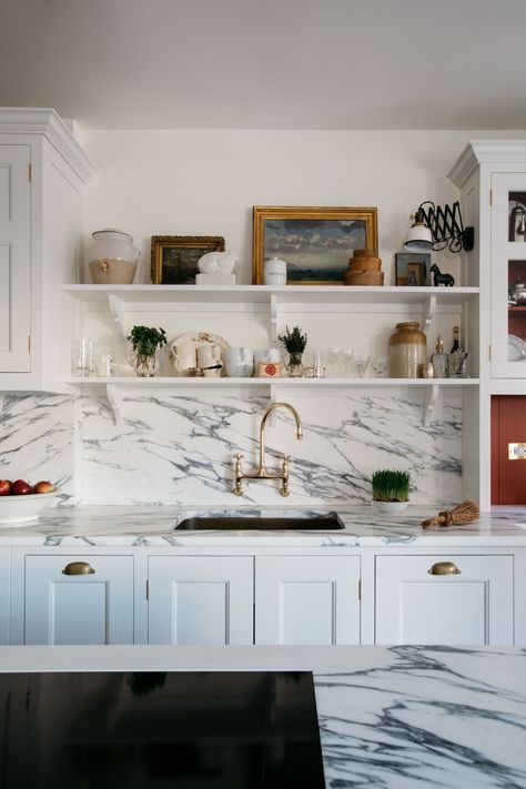 pOpen shelves above the copper sink  display keepsakes like a porcelain rabbit from Sodi's grandmother and small... Above Kitchen Sink, Porcelain Rabbit, Above Sink, English Kitchens, English Design, Copper Sink, Favorite Kitchen, Cheap Decor, Small Home