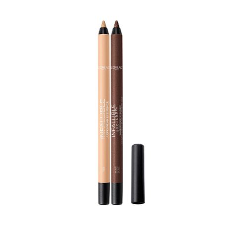 L’Oréal Infallible Pro-Last Waterproof Pencil Eyeliner in Nude and Bronze Nude Eyeliner Waterline, Fishtail Braid Hairstyles Updo, Nude Eyeliner, Wedding Curls, Hazel Eye Makeup, Waterproof Eyeliner Pencil, Braided Updo Wedding, Makeup For Hazel Eyes, Best Beauty Tips