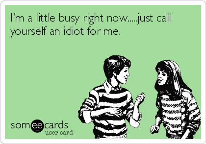 I'm a little busy right now.....just call yourself an idiot for me. Someecards Love, Epic One Liners, Rotten Cards, Handsome Husband, Inspiring Illustration, Lets Play A Game, Friendship Humor, Image Memes, Good Comebacks