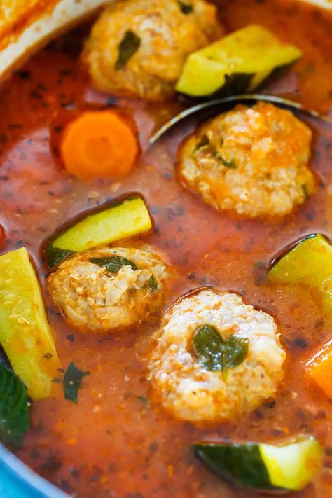 Mexican Style Meatball Soup, Homemade Albondigas Soup, Shrimp Albondigas Soup Recipe, Turkey Albondigas Soup Recipe Mexican, Aboldingas Soup Recipes, Authentic Albondigas Soup Recipe, Chicken Albondigas Soup, Albondigas Instant Pot, Mexican Abondagus Soup Recipe