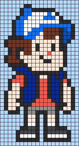 Pixel Art Pattern Cartoon, Gravity Falls Pixel Art Grid, Gravity Falls Alpha Pattern, Cartoon Pixel Art Grid, Percy Jackson Pixel Art, Stranger Things Perler Bead Patterns, Gravity Falls Perler Beads, 32 X 32 Pixel Art, Cartoon Pixel Art