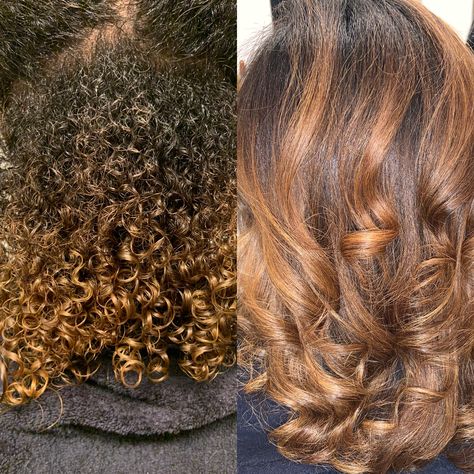 Highlight Balayage Black Hair, Silk Press Natural Hair Balayage, Honey Brown Highlights On Black Women Natural Hair, Balayage Silk Press, Balayage Hair Black Women, Highlights 2024, Textured Curls, Natural Hair Highlights, Nyc Hair Salon