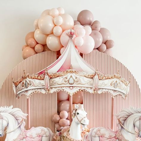 Carousel Party Ideas, Event Backdrop Design, Baby Boy Birthday Decoration, Carousel Baby, Carousel Birthday Parties, Carousel Party, Carousel Cake, Carousel Birthday