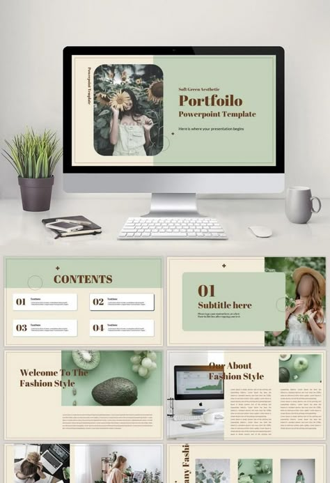 Soft Green Aesthetic Portfoilo Powerpoint Template#pikbest# Aesthetic Green Ppt Template, Green Powerpoint Template Aesthetic, Green Aesthetic Presentation, Pretty Powerpoint Slides, Powerpoint Design Aesthetic, Aesthetic Ppt Template, Portfolio Template Design Layout, Presentation Powerpoint Design, Soft Green Aesthetic