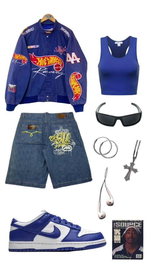 #y2k #tupac #tupacshakur #tupac4life #y2koutfit #outfitinspo Blue Street Wear Outfit, Tupac Inspired Outfits, Tupac Outfit Ideas, 90s Outfits Streetwear, Tupac Shakur Outfits, Tupac Outfits, Tomboy Style Outfits, Mein Style, Swaggy Outfits