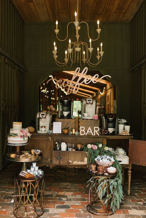 Wedding Coffee bar display | Lauren Rae Photography Reception Coffee Bar, Coffee Reception, Coffee Bar Wedding, Bar Wedding Reception, Prosecco Bar, Wedding Coffee, Reception Bar, Decoration Evenementielle, Coffee Wedding