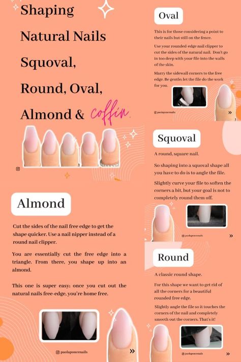 Nail Shapes,
How-To Natural Nails Squoval, Shaping Natural Nails, Best Nail File, Round Shaped Nails, Nails Squoval, Glitter Toe Nails, Natural Nail Shapes, Oval Shaped Nails, Long Almond Nails