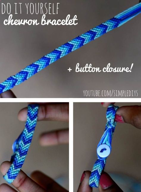 Learn how to make a chevron friendship bracelet ( button closure for easily slipping on off). Pin now, watch later! Super simple. Bracelet Chevron, Chevron Friendship Bracelet, Chevron Friendship Bracelets, Yarn Bracelets, Chevron Bracelet, Pulseras Diy, Thread Bracelets, Bracelet Knots, Friendship Bracelets Diy