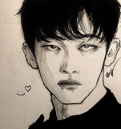 Korean Men Drawing, Nous Drawing, Asian Boy Drawing, Drawings Of Guys, Boy Eyes Drawing, Asian Drawing, Animation Art Sketches, Kpop Drawings, Art Painting Gallery