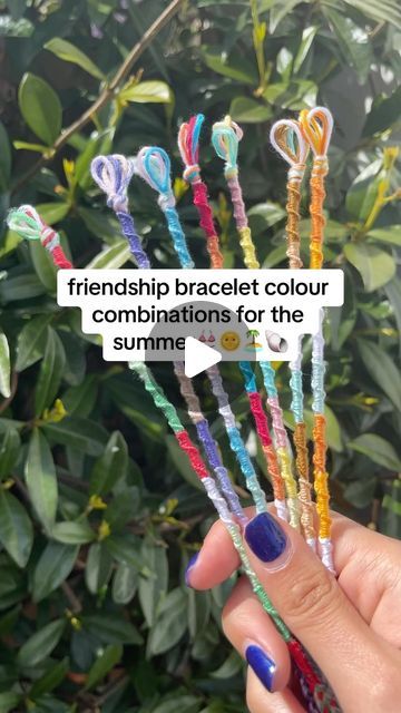 Ella🐚🌊 ( UK Based ) on Instagram: "Which colour combination is your favourite?🐬🌴🤍 

#friendshipbracelets #friendshipbracelet #braceletmaking #bracelets #bracelet #summer #summervibes #summerjewelry #handmadejewelry #explorepage" Color Combinations For Bracelets, Friendship Bracelets Colors Combinations, Friendship Bracelets Colors, Bracelets Colors, Colors Combinations, Bracelet Summer, Colour Combination, Summer Jewelry, Bracelet Making