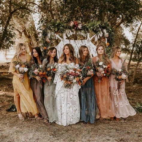 Mixing bohemian bridesmaid dresses #wedding#bridesmaids#bridesmaid dress  bridesmaid dresses | bridesmaid dresses maxi | bridesmaid dresses long | bridesmaid dresses boho | bridesmaid dresses fall | Bridesmaid Dresses | Bridesmaid dress from real wedding | Fall Bridesmaids, Bridesmaid Dresses Boho, Fall Bridesmaid Dresses, Boho Bridesmaid, Orange Wedding, Western Wedding, Boho Bridal, Wedding Bridesmaid Dresses, Bohemian Wedding