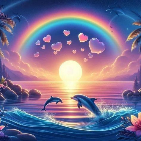 Dolphin Rainbow Pic, Dolphin Symphony, Dolphin Rainbow, Symphony Dolphin, Queen Wallpaper Crown, Sea Life Wallpaper, Deer Cake, Dolphin Images, Dolphin Art