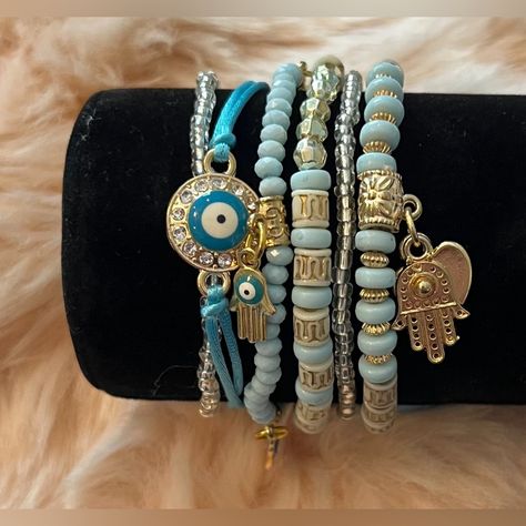 Brand New! Good Luck Protection Bracelet 6 Individual Bracelets Wear Together Or Separately Beautiful Bracelet Evil Eye Hamsa, Protection Bracelet, Hamsa Hand, Beautiful Bracelet, Multi Layering, Womens Jewelry Bracelets, Evil Eye, Good Luck, New Color