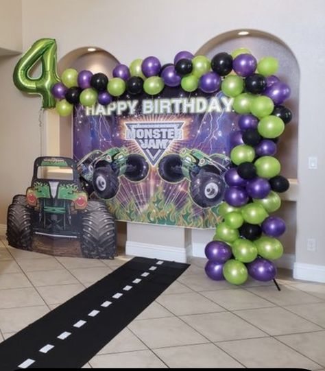 Monster Jam Birthday Backdrop, Truck Balloon Garland, Monster Truck Balloon Garland, Monster Truck Theme Birthday Party, Monster Jam Birthday Party, Monster Jam Birthday, Monster Jam Party, Monster Truck Theme, Monster Truck Party