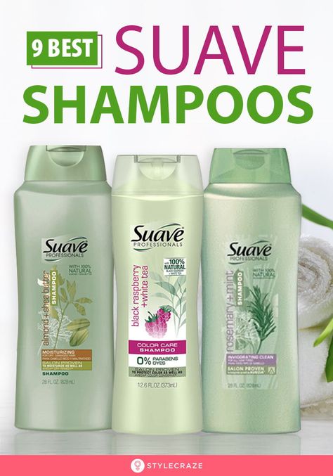 9 Best Suave Shampoos: Suave was one of the first companies to bring salon-style care to home. The brand uses natural ingredients to create effective and scientifically tested hair and body care products. Apart from cleansing the scalp and hair, Suave shampoos also help resolve hair issues like dryness, color fading, and dulling. #Hair #Haircare #Shampoo #Suave Mild Shampoo Products, 40th Birthday Cupcakes, Suave Shampoo, Haircare Shampoo, Shampoo Brands, Salon Shampoo, Greasy Hair, Good Shampoo And Conditioner, Raspberry Almond