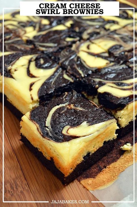 Cream Cheese Swirl Brownies - Jaja Bakes - jajabakes.com Easy Cream Cheese Desserts, Cream Cheese Swirl Brownies, Cream Cheese Desserts Easy, Basic Brownie Recipe, Cream Cheese Recipes Dessert, Ambrosia Recipe, Cheese Desserts, Cream Cheese Swirl, Chocolate Muffin Recipe