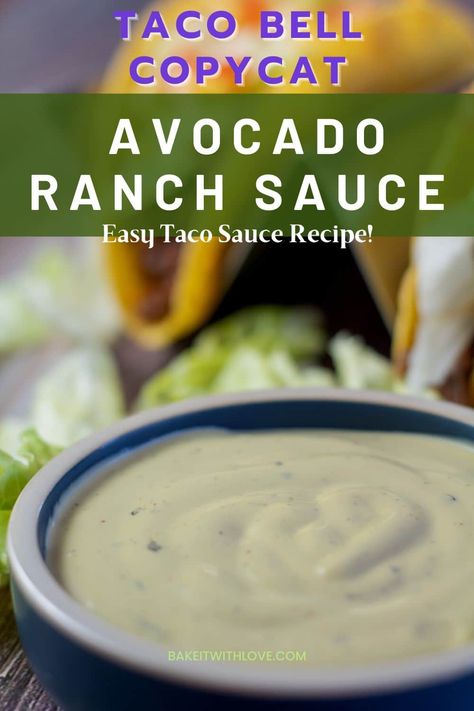 Avocado Ranch Sauce, Avocado Ranch Dressing Recipe, Taco Christmas, Taco Sauce Recipes, Taco Bell Sauce, Taco Bell Copycat, Copycat Taco Bell, Avocado Ranch Dressing, Recipe Copycat