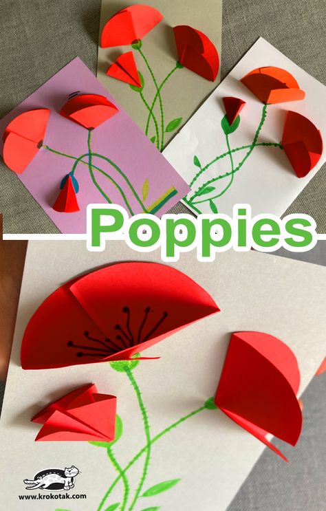 Poppy Toddler Craft, 3d Poppy Craft, Poppy Art Projects For Kids, Poppy Flower Crafts For Kids, Fingerprint Poppies, Easy Poppy Craft, Easy Poppy Crafts For Kids, Poppy Craft Ideas, Diy Poppy Flower