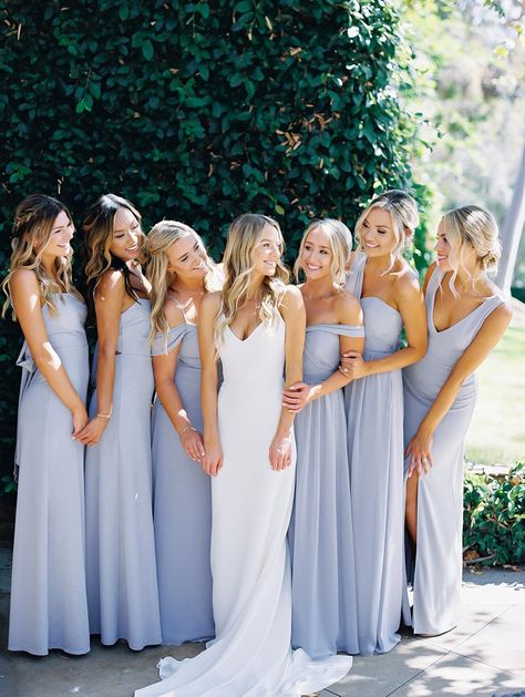 Classic Blue Bridesmaid Dresses, All Blue Bridesmaid Dresses, Bridesmaids Same Color Different Dress, Timeless Wedding Bridesmaid, Bridesmaids Same Color Different Style, Same Bridesmaid Dresses, Modern Classic Bridesmaid Dresses, Wedding Bridesmaid Colors, Mute Blue Bridesmaid Dresses